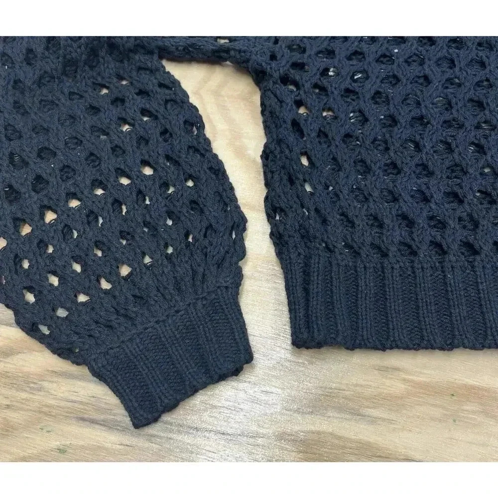 Anthropologie Maeve One-Shoulder Crochet Sweater Open Stitch Black One Size - Picture 5 of 13